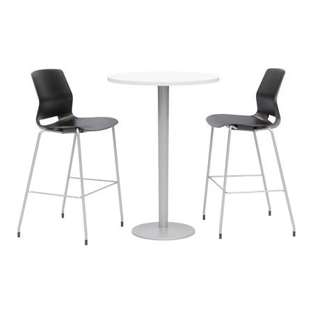 Kfi KFI 20-1/2" Round Bistro Table & 2 Barstool Set, White Table With Black Stools OLTFL30RD-B1922-SL-41-D354-2-OL2700BR-P